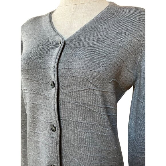 Women's Cardigan Sorrisi de Lana Italy Merino Wool Gray Asymmetrical Knit V Neck - Picture 2 of 8